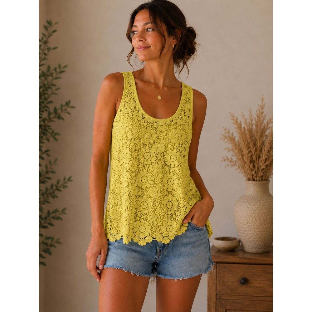 NWT Lace Tank Top Boho Floral Crochet Cotton Blend Festival Cottagecore L